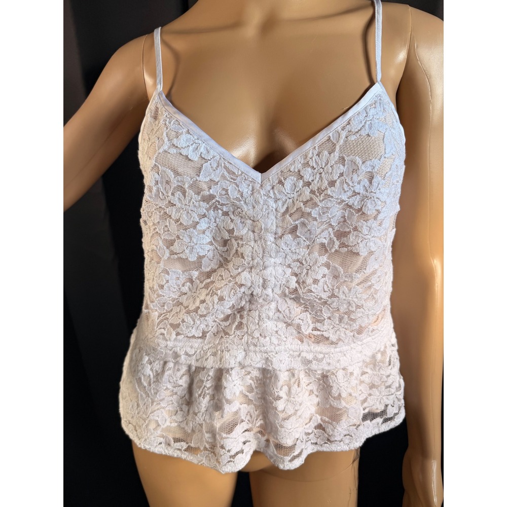 Abercrombie & Fitch Women Floral Lace Peplum Cami Small White Boho Coquette Y2K - Picture 2 of 14